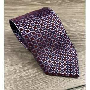 Charvet Men's Silk Geometric Square Pattern Necktie Red Blue